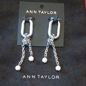 Ann Taylor Faux Pearl & Chain Earrings